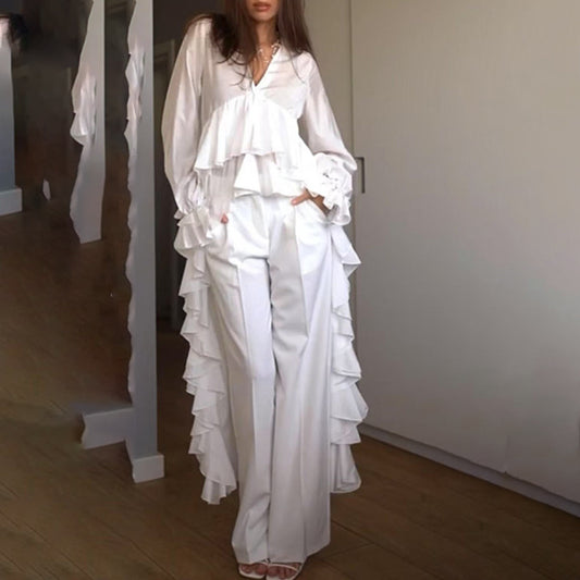 🌸 Elegant Ruffled V-Neck Blouse – Sophisticated, Stylish & Perfectly Versatile