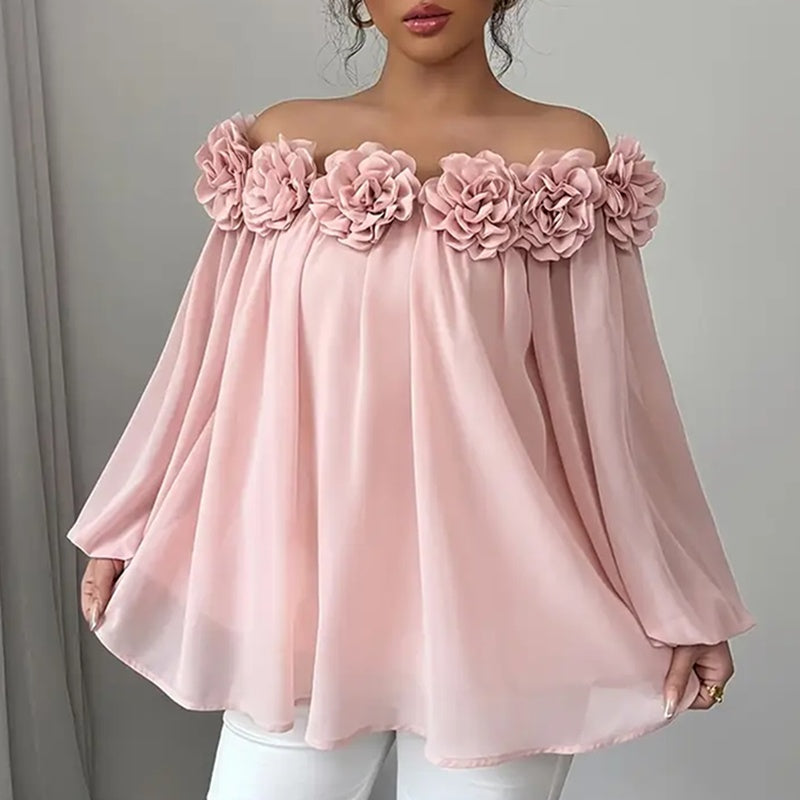 🌷 3D Floral Off-Shoulder Blouse – Elegant, Romantic & Perfectly Dressy