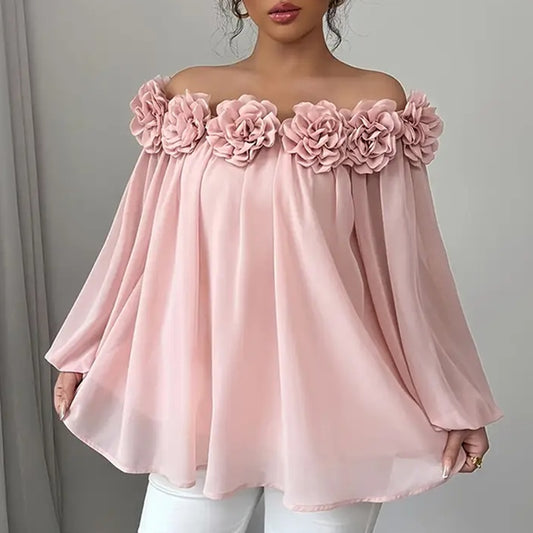 🌷 3D Floral Off-Shoulder Blouse – Elegant, Romantic & Perfectly Dressy