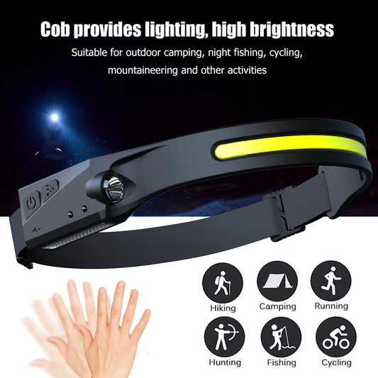 💡 COB LED Induction Riding Headlamp – USB Rechargeable Waterproof Headlight