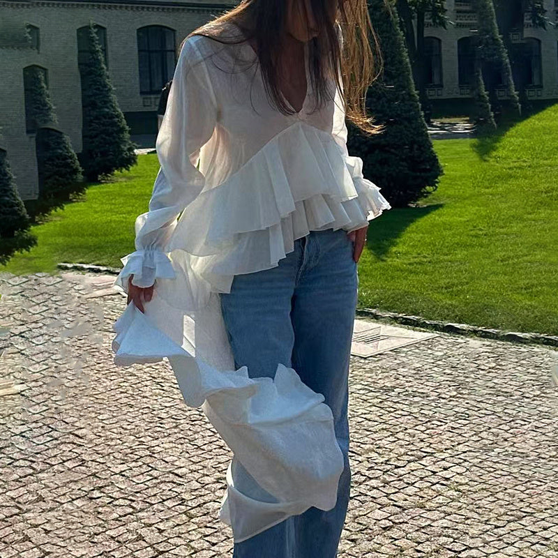 🌸 Elegant Ruffled V-Neck Blouse – Sophisticated, Stylish & Perfectly Versatile