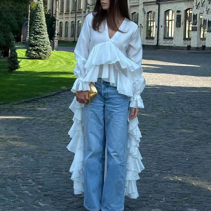 🌸 Elegant Ruffled V-Neck Blouse – Sophisticated, Stylish & Perfectly Versatile