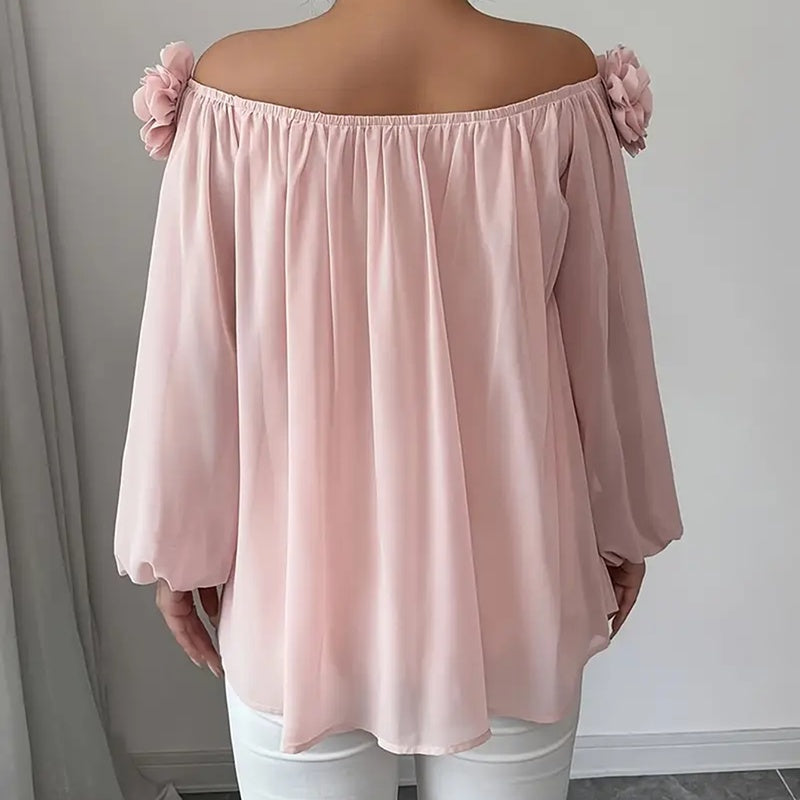 🌷 3D Floral Off-Shoulder Blouse – Elegant, Romantic & Perfectly Dressy