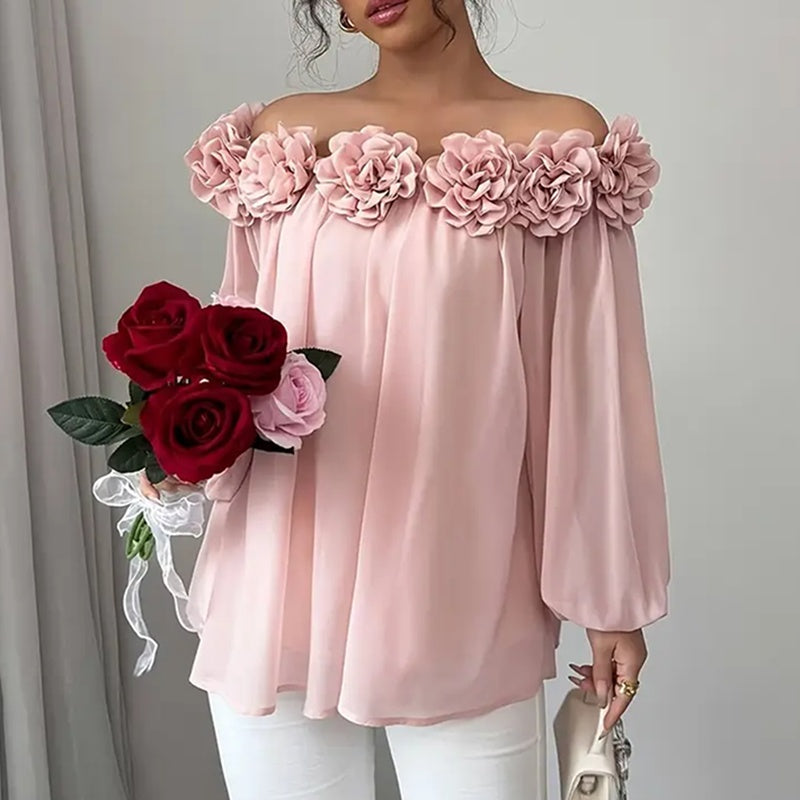 🌷 3D Floral Off-Shoulder Blouse – Elegant, Romantic & Perfectly Dressy