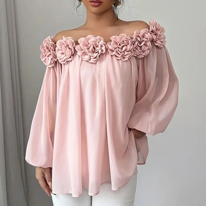 🌷 3D Floral Off-Shoulder Blouse – Elegant, Romantic & Perfectly Dressy