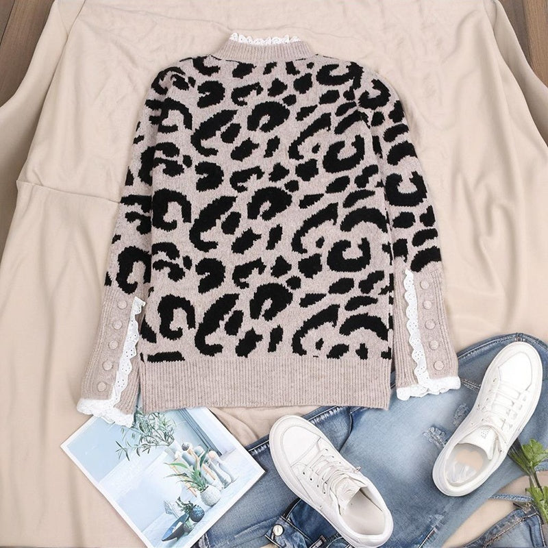 🐆 Leopard Print Lace Trim Sweater – Bold, Chic & Beautifully Feminine