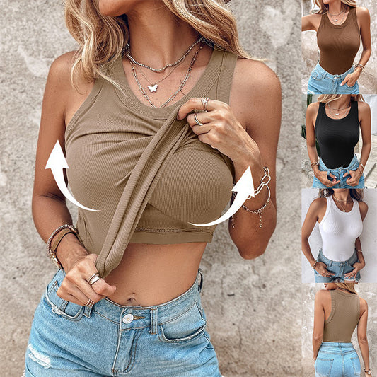 👚 INS Round Neck Vest with Bra – Summer Comfort & Style